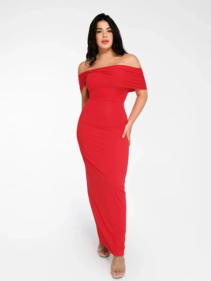 Robe Maxi Colonne Slim Off-the-Shoulder Shapewear