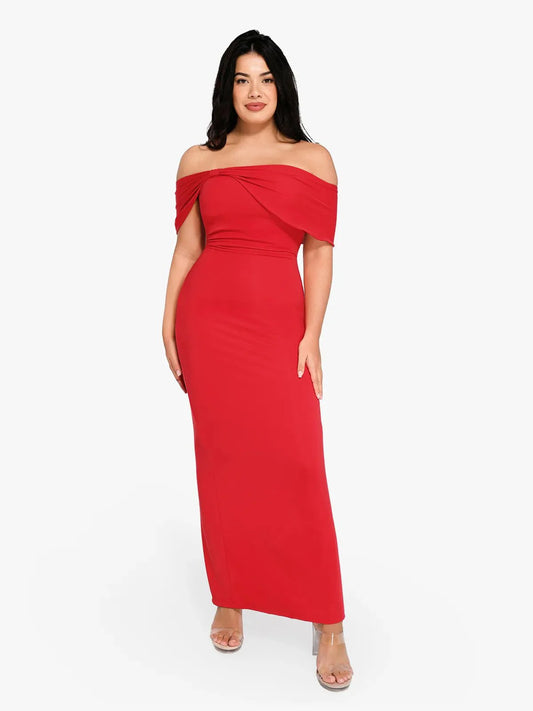 Robe Maxi Colonne Slim Off-the-Shoulder Shapewear