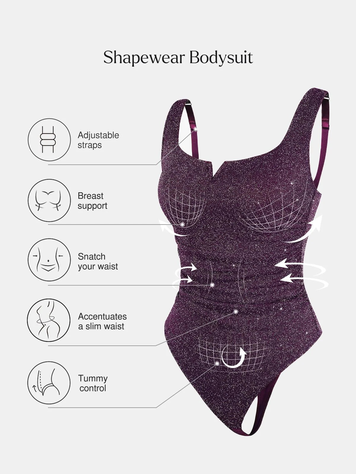 Body Sculptant en Maille Métallique Froncée à Encolure Carrée
