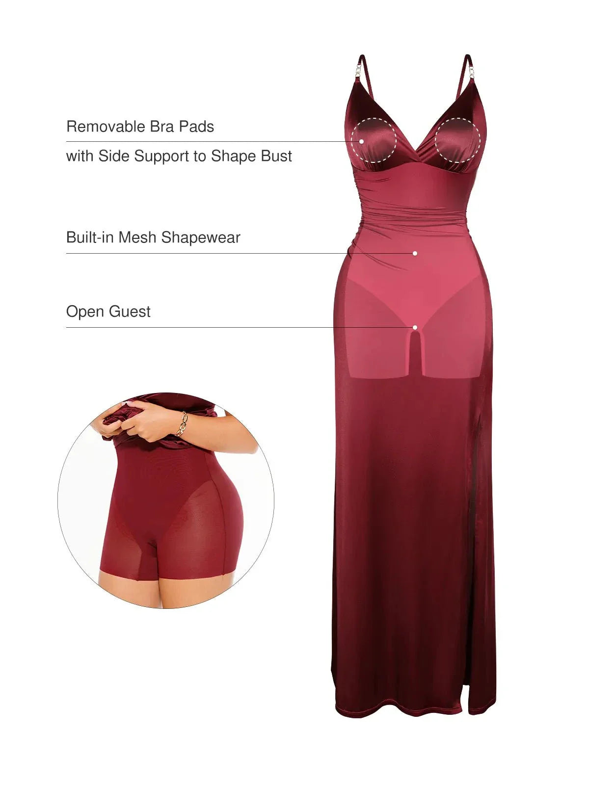 Robe Maxi Satinée à Fente Avant en V Profond