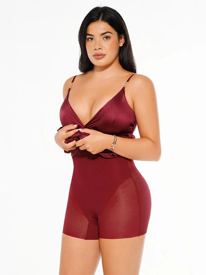 Robe Maxi Satinée à Fente Avant en V Profond
