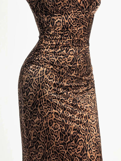 Robe Maxi Satinée à Fente Avant en V Profond