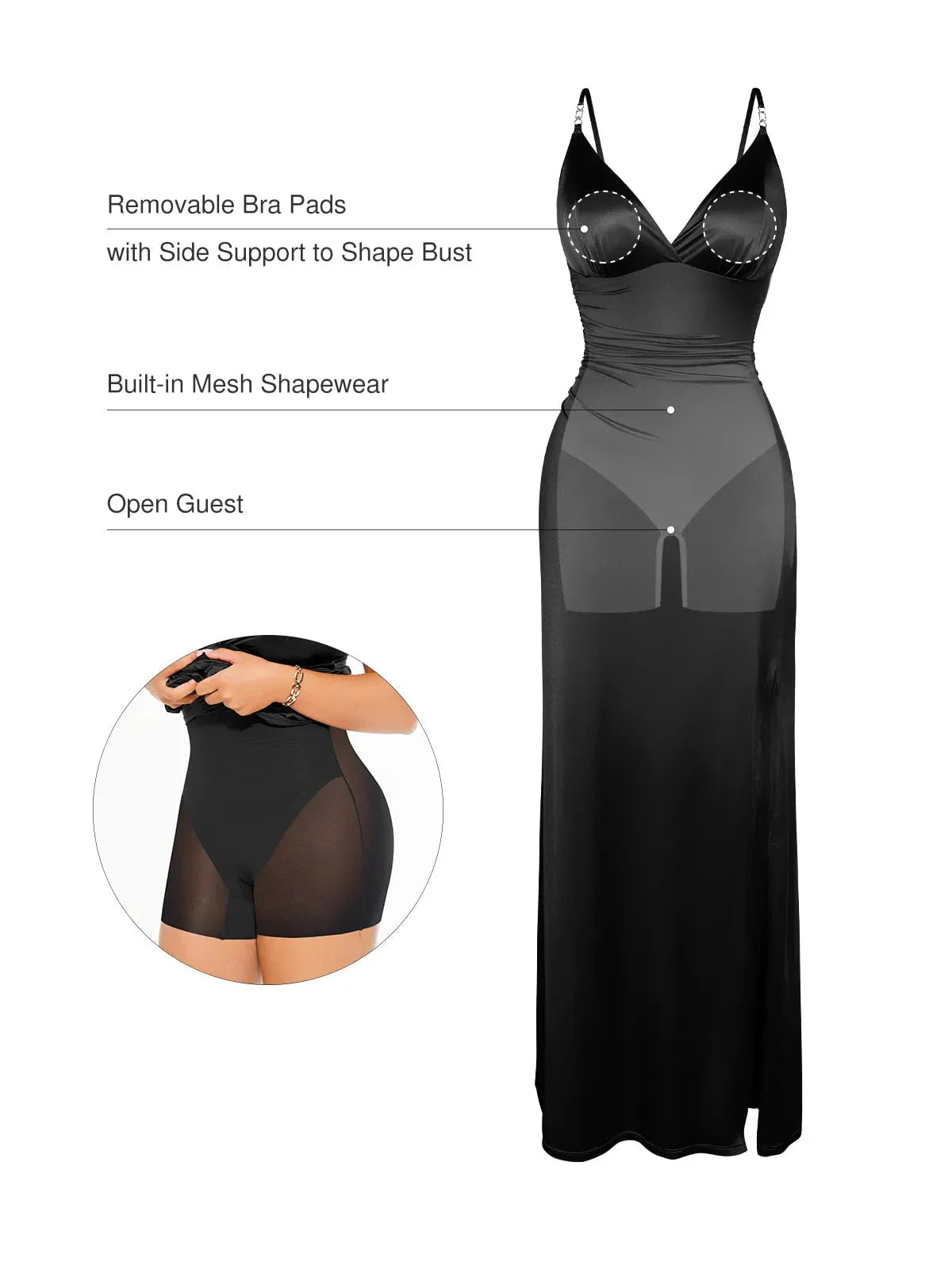 Robe Maxi Satinée à Fente Avant en V Profond