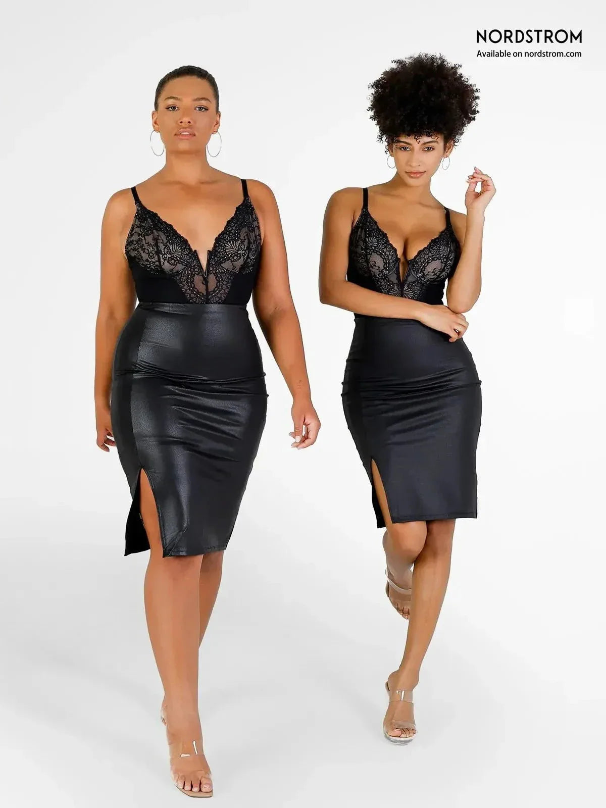 Jupe Midi Fendue en Similicuir Sculptante Shapewear