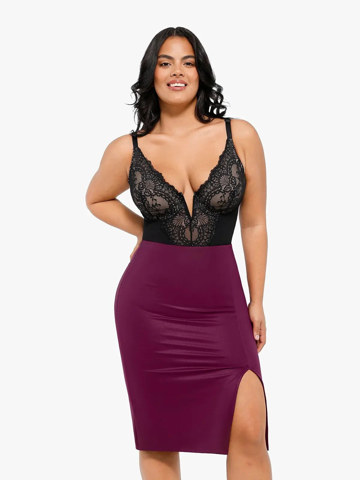 Jupe Midi Fendue en Similicuir Sculptante Shapewear