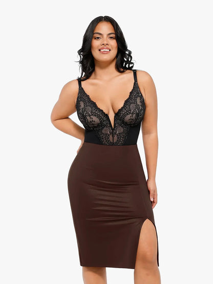 Body en Dentelle à Encolure Profonde en V ou Jupes en Similicuir