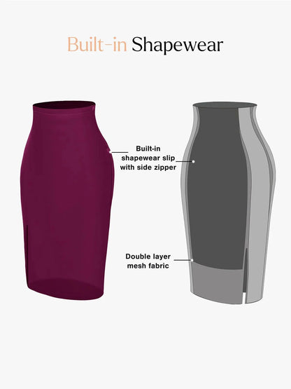 Jupe Midi Fendue en Similicuir Sculptante Shapewear