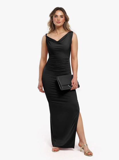 Robe Maxi Sculptante à Col Cowl en Tissu Solide