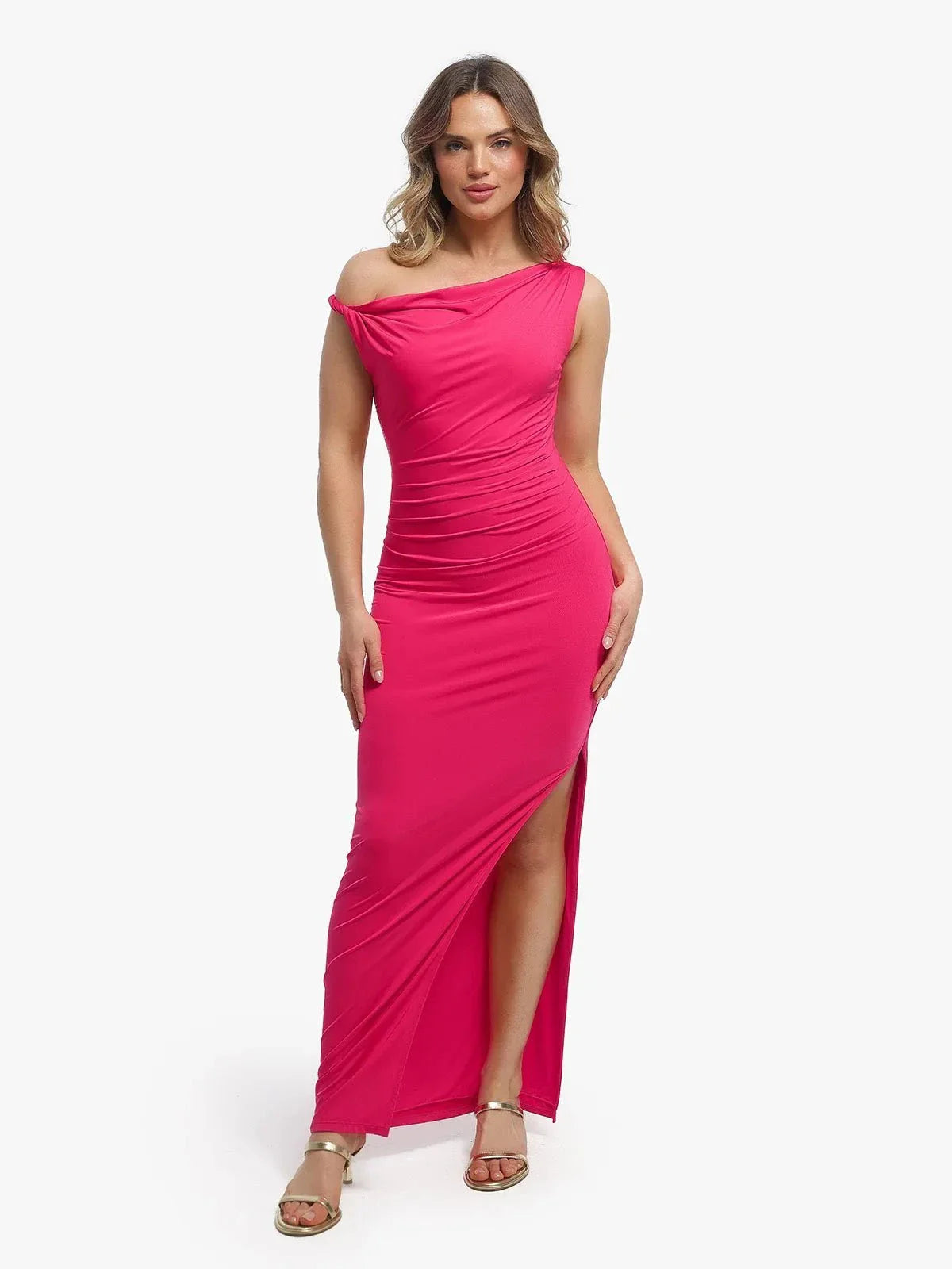 Robe Maxi Sculptante à Col Cowl en Tissu Solide