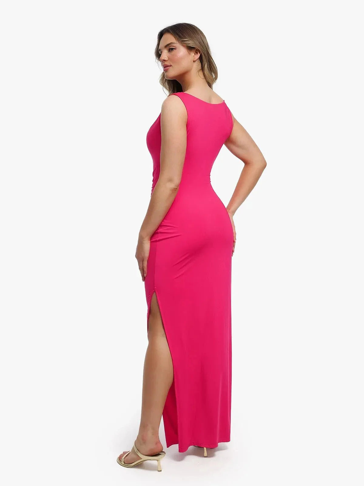 Robe Maxi Sculptante à Col Cowl en Tissu Solide