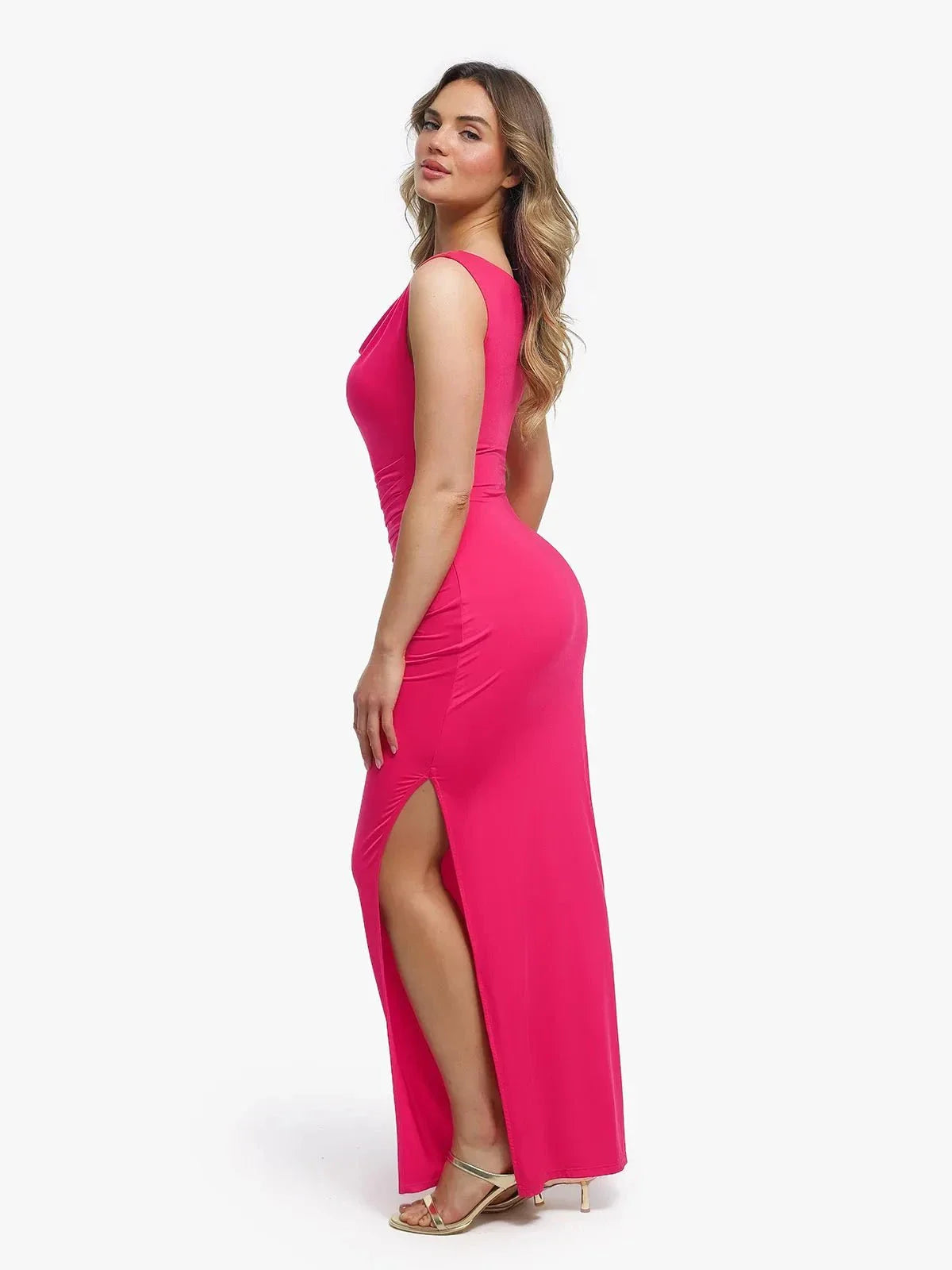 Robe maxi sculptante à encolure cowl en shapewear