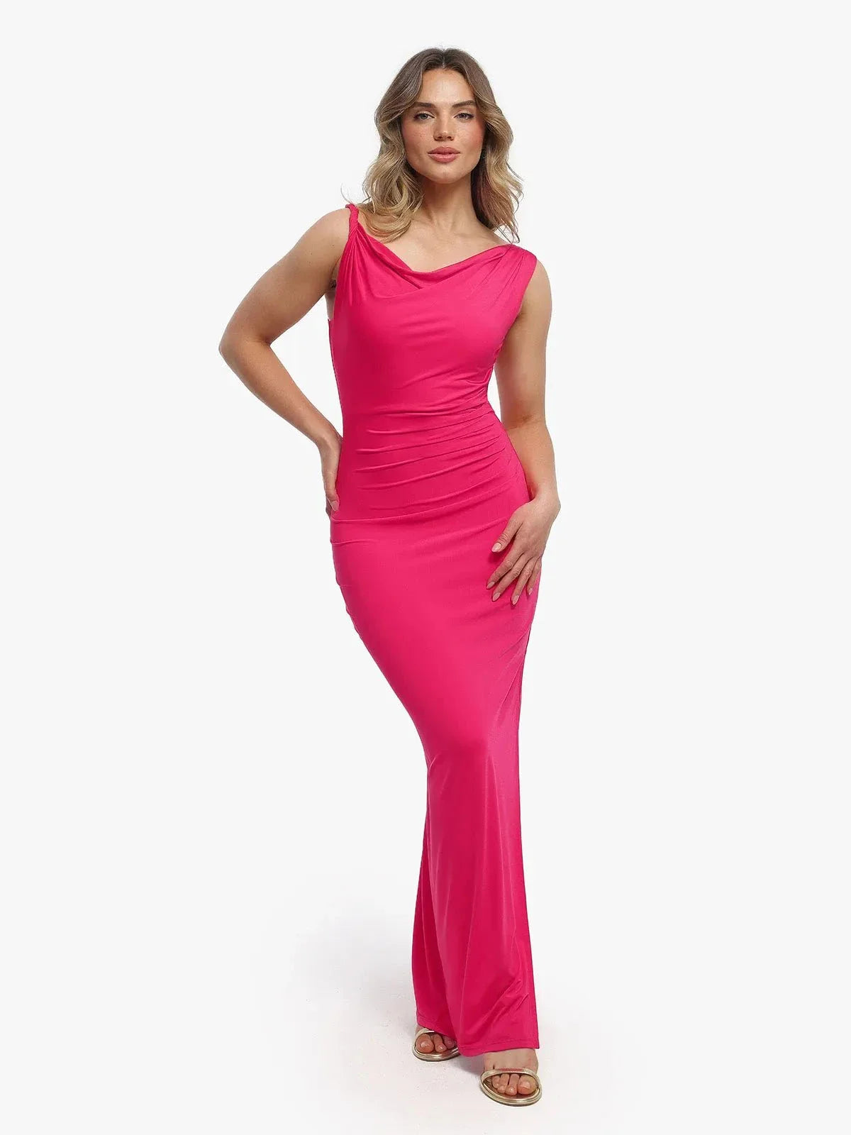 Robe Maxi Sculptante à Col Cowl en Tissu Solide