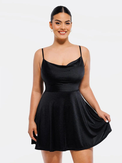 Robe Flare Contrôle du Ventre avec Décolleté Cowl et Bretelles