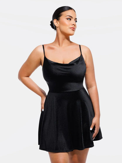 Robe Flare Contrôle du Ventre avec Décolleté Cowl et Bretelles