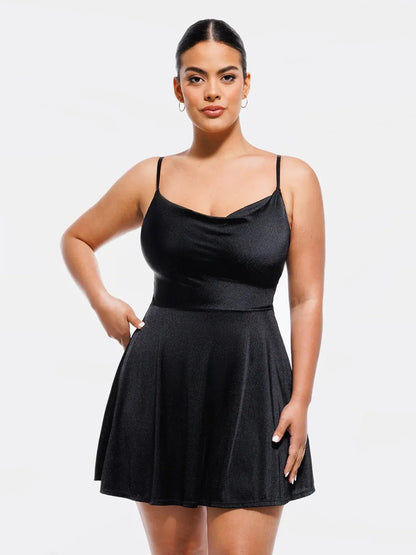 Robe Flare à Col Cagoule Contrôle du Ventre en Shapewear