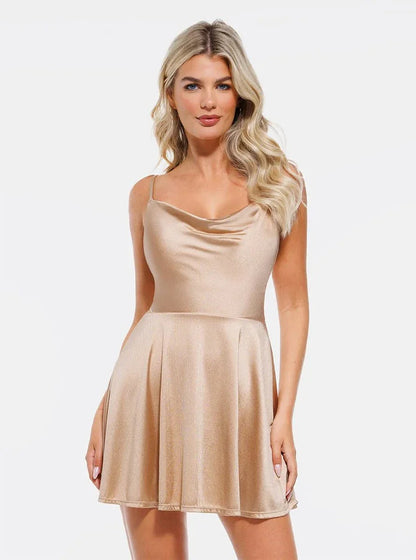 Robe Flare Contrôle du Ventre avec Décolleté Cowl et Bretelles