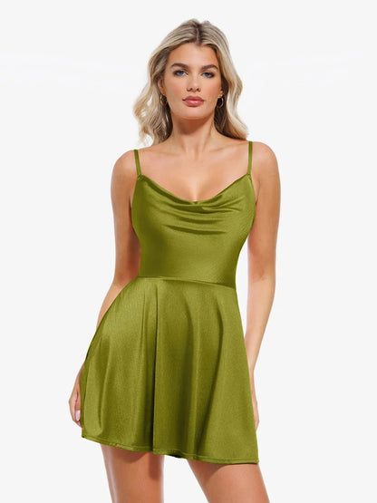 Robe Flare Contrôle du Ventre avec Décolleté Cowl et Bretelles