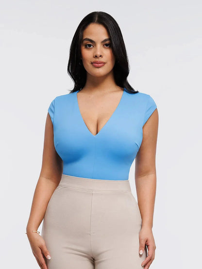 Body Shapewear Col V Manches Courtes Contrôle du Ventre