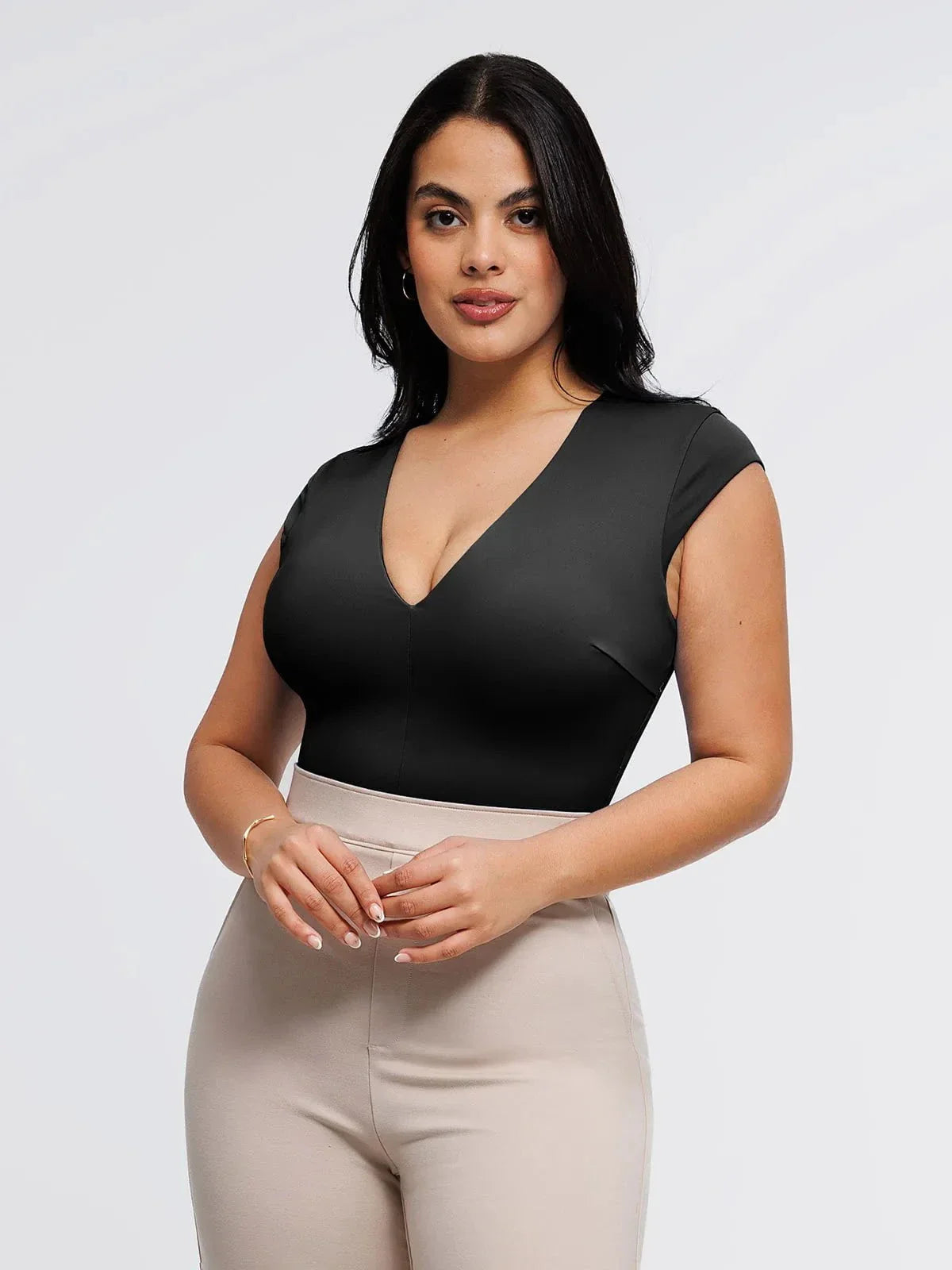 Body Shapewear Col V Manches Courtes Contrôle du Ventre