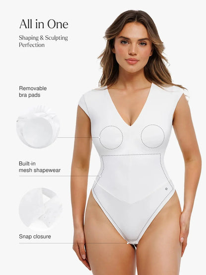 Body Shapewear Col V Manches Courtes Contrôle du Ventre