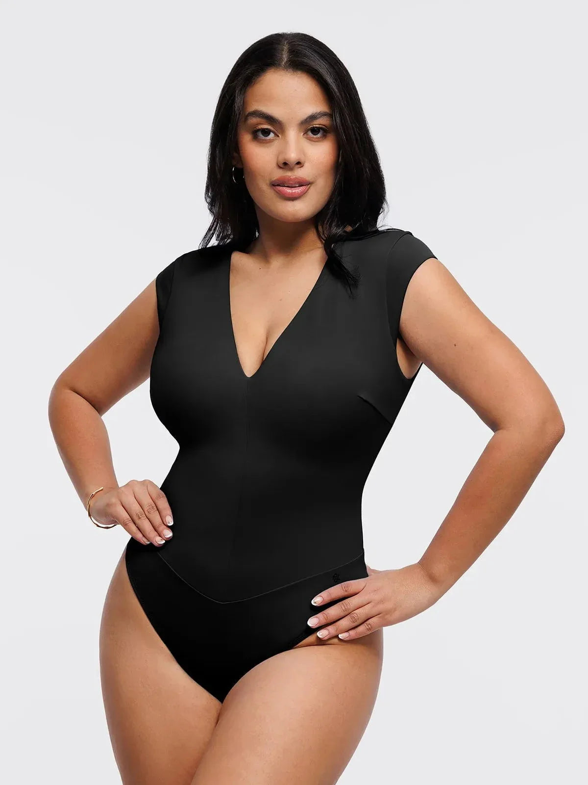 Body Shapewear Col V Manches Courtes Contrôle du Ventre