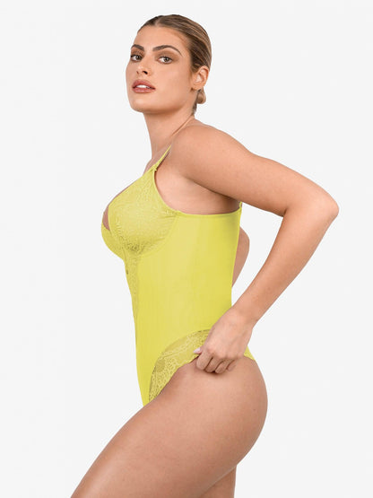 Body sculptant en dentelle à décolleté en V profond