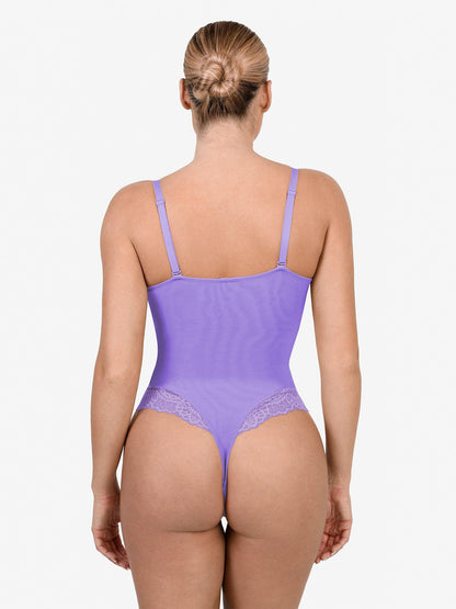 Body sculptant en dentelle à décolleté en V profond