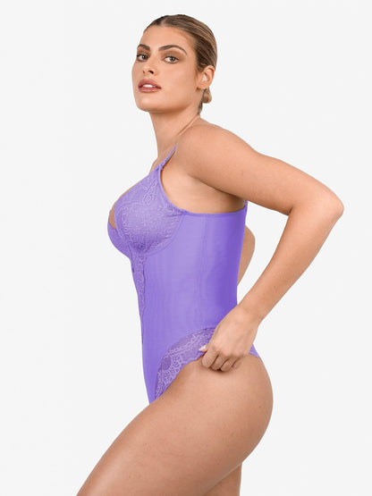 Body sculptant en dentelle à décolleté en V profond