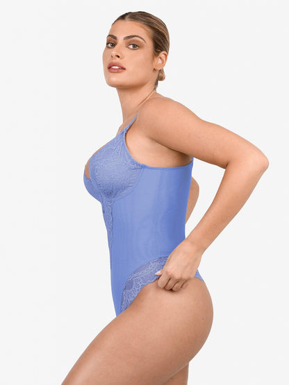 Body sculptant en dentelle à décolleté en V profond
