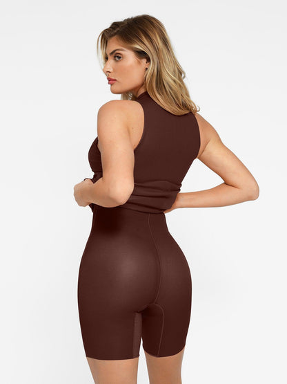 Robe Midi en Similicuir avec Zip Avant et Sculptante