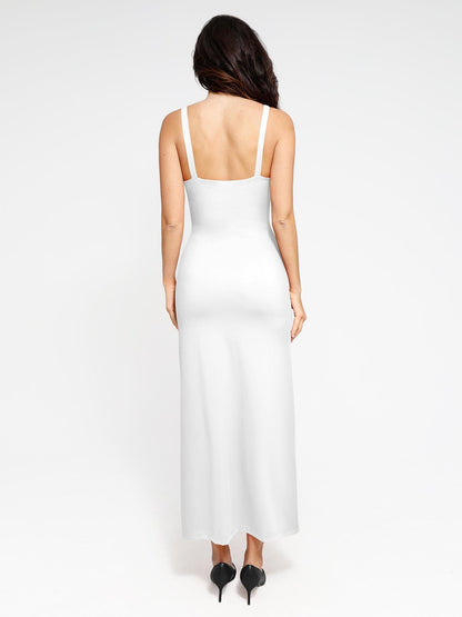 Robe Maxi Slimming à Fente Froncée Shapewear